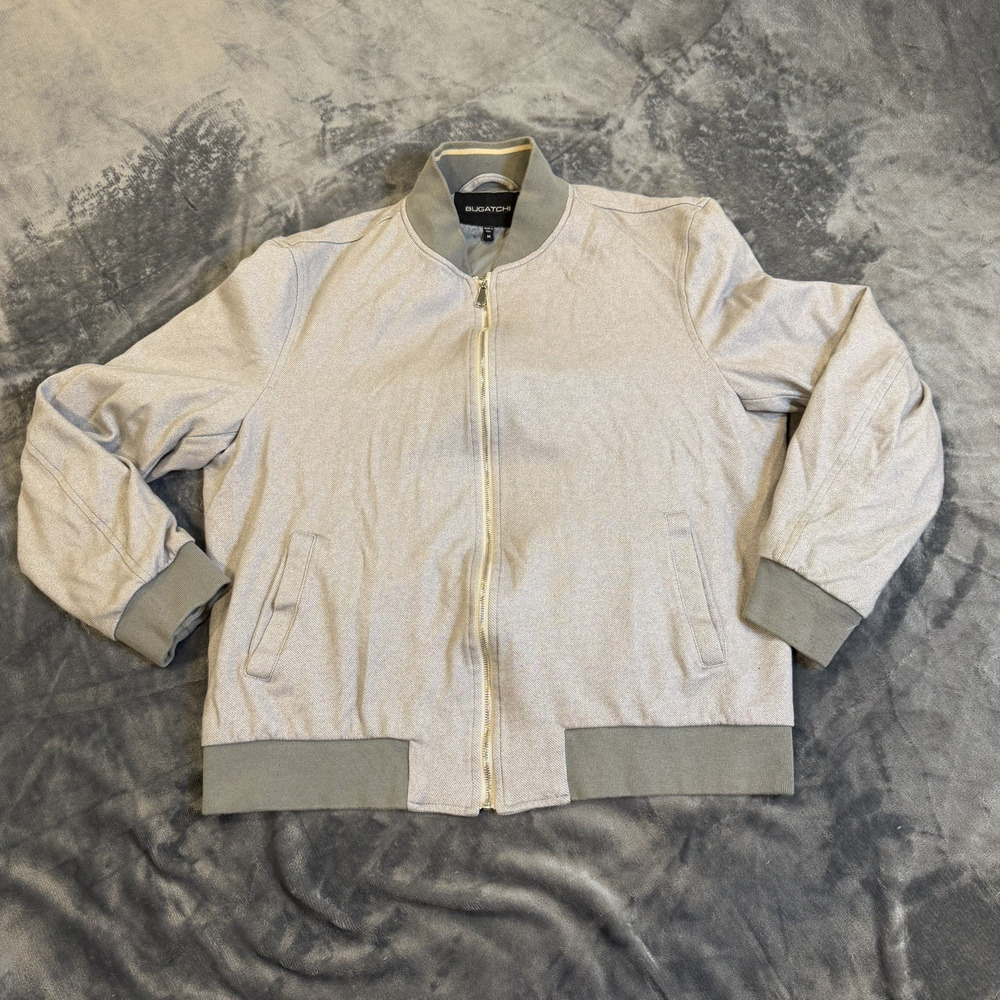 Bugatchi Men Medium Full zip Bomber Jacket Platinum Italy Made Minimalist Luxury